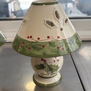Gently Used Lenox Holiday Gatherings Set of Ceramic Table Lamp with Holly Design